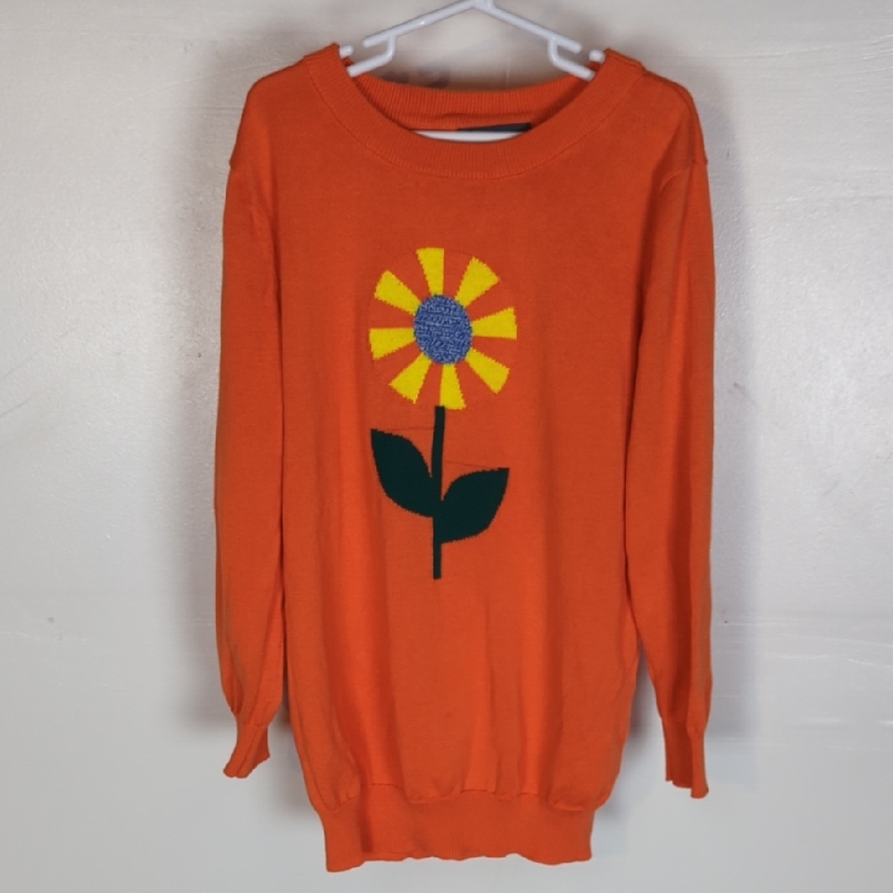 Modcloth Orange Sweater with Yellow Flower Design